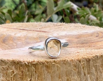 Raw Lemon Quartz Sterling Silver Ring: Boho Gemstone Jewelry