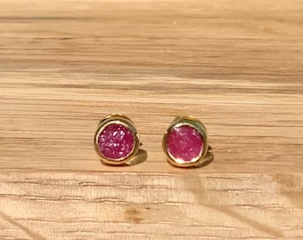 Ruby Gold Vermeil Stud Earrings, Raw Stone Studs, Gemstone Earrings, July Birthstone Jewellery