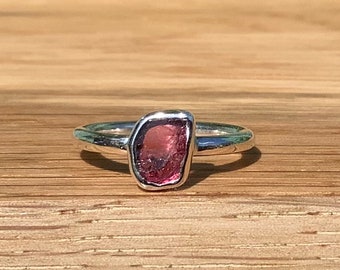 Pink Tourmaline Silver Ring, Tourmaline Gemstone Ring, Raw Stone Ring, Natural Gemstone Jewellery for Women