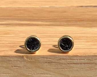 Raw Stone Gold Vermeil Studs, Black Tourmaline Earrings, Present for Mum or Wife