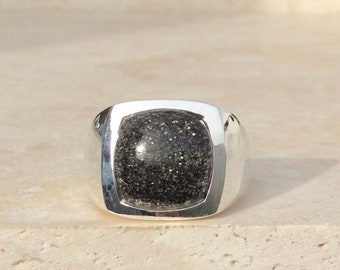Black Sunstone Chunky Silver Ring, Mens Silver Gemstone Ring, Gift for Dad or Husband