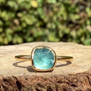 Roher Apatit, Damen Edelstein Gold Vermeil Ring, blauer Edelstein, Weihnachtsgeschenk für sie