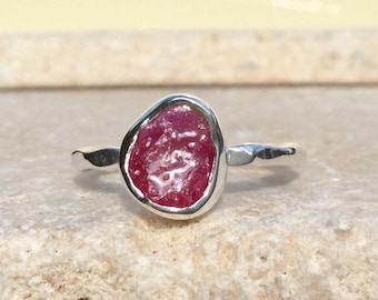 Raw Ruby Sterling Silver Ring: July Birthstone Gemstone