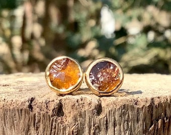 November Birthstone Studs, Raw Gemstone Gold Studs, Citrine Stud Earrings, Raw Stone Gold Earrings,