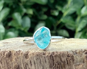 Bague en argent sterling avec apatite brute - Bijoux de mariée quelque chose de bleu