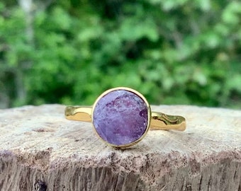 Amethyst Ring, Raw Gemstone Gold Vermeil Ring, February Birthstone Ring