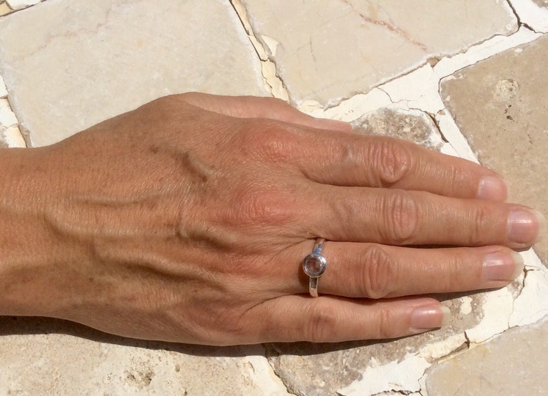 Crystal Quartz Silver Ring Gift for Women Small Faceted Gemstone Silver Ring