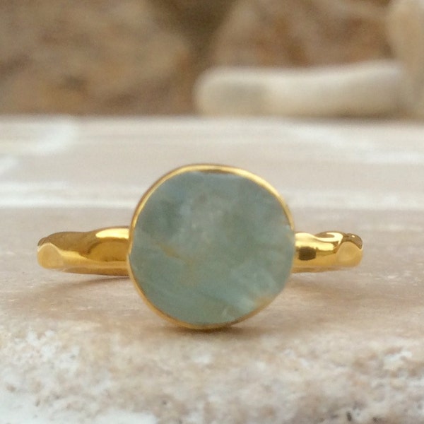 US 8, Rough Aquamarine Gold Vermeil Ring, Raw Aquamarine Ring, Rough Natural Stone, Aquamarine Ring, Aquamarine Gemstone Gold Ring