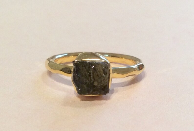 Natural Crystal Ring Raw Moldavite Gold Vermeil Ring Raw Stone Gold Ring