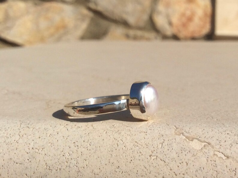 Bridesmaids Gift Silver Pearl Stacking Ring June Birthstone Ring Pink Pearl Silver Ring Freshwater Pearl Jewellery