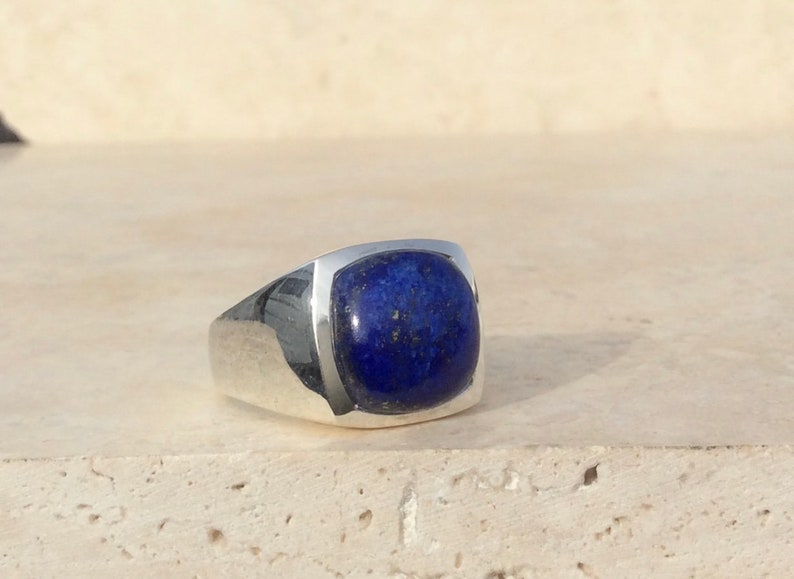 Mens Silver Ring With Stone Blue Lapis Chunky Silver Gemstone - Etsy
