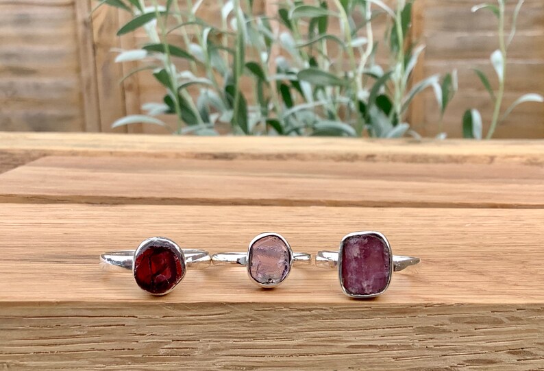 February Birthstone Jewellery Womens Gemstone Silver Ring Raw Amethyst Ring