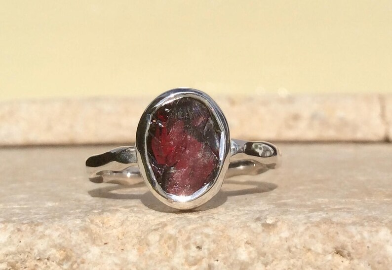 Raw Stone Ring January Birthstone Silver Ring Raw Garnet Silver Ring