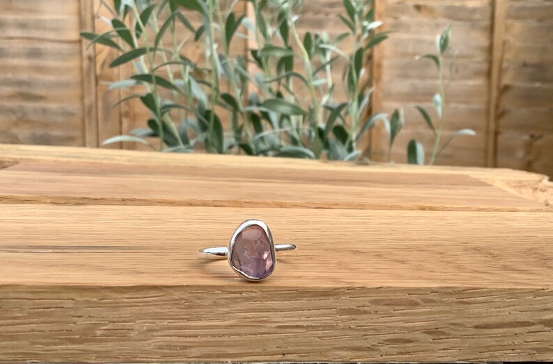 February Birthstone Jewellery Womens Gemstone Silver Ring Raw Amethyst Ring