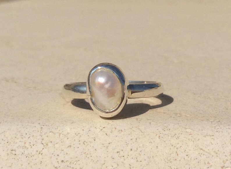 June Birthstone Silver Ring Silver Pearl Stacking Ring Ivory Pearl Silver Ring Freshwater Pearl Ring Bridesmaids Gift