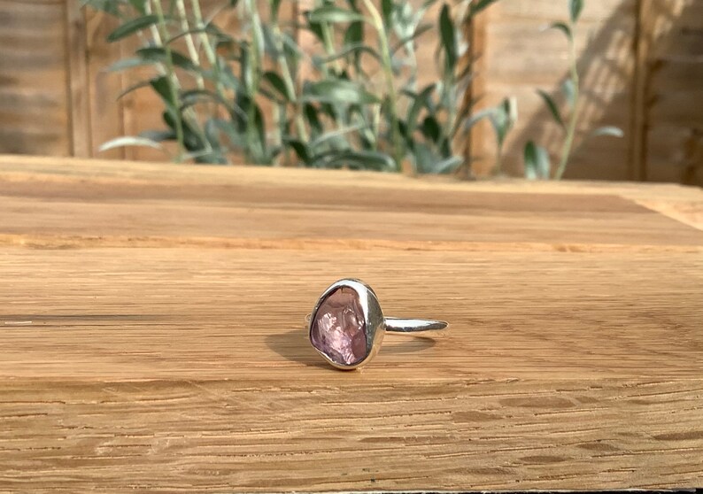 February Birthstone Jewellery Womens Gemstone Silver Ring Raw Amethyst Ring