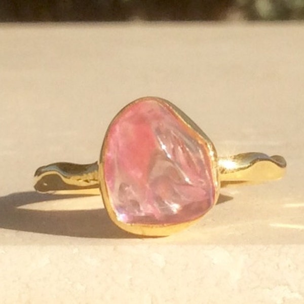 US 5.5, Raw Pink Sapphire Ring, Raw Pink Stone Ring, Rough Gemstone Ring, Rough Pink Sapphire Ring, Bridesmaid Jewellery