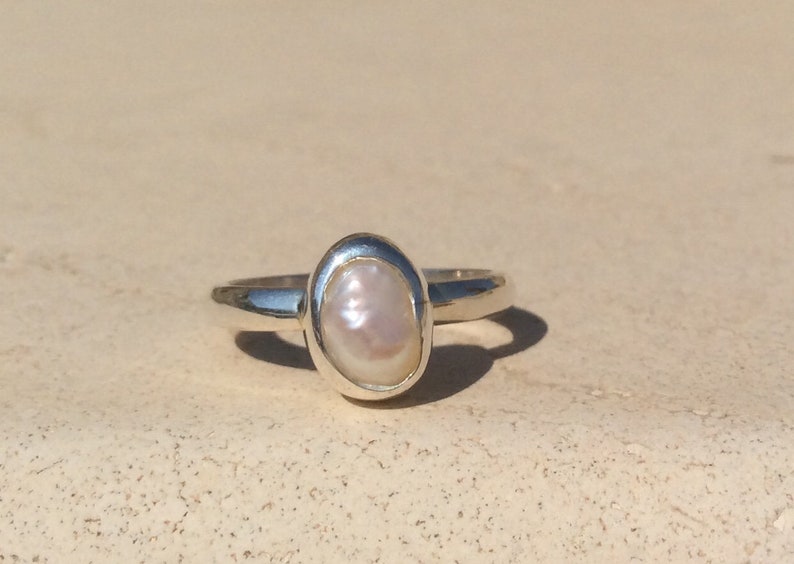 June Birthstone Silver Ring Silver Pearl Stacking Ring Ivory Pearl Silver Ring Freshwater Pearl Ring Bridesmaids Gift