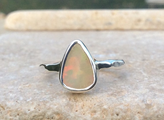 Raw Ethiopian Opal Silver Ring, Rough Natural Gemstone Ring, Bride and Bridesmaids Jewellery