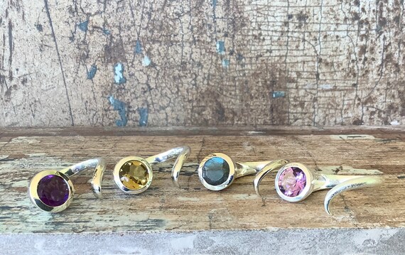 Anello In Argento 925 Con Ametista Naturale - Design Bohemien, Pietra Grezza, Regolabile, Da Regalo