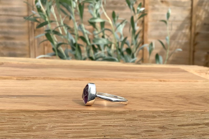 February Birthstone Jewellery Womens Gemstone Silver Ring Raw Amethyst Ring