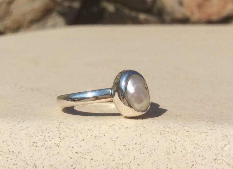 June Birthstone Silver Ring Silver Pearl Stacking Ring Ivory Pearl Silver Ring Freshwater Pearl Ring Bridesmaids Gift