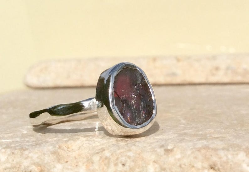 Raw Stone Ring January Birthstone Silver Ring Raw Garnet Silver Ring
