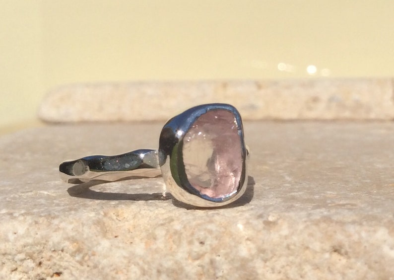 Raw Rose Quartz Silver Ring Gift For Sister Pink Gemstone Silver Jewellery