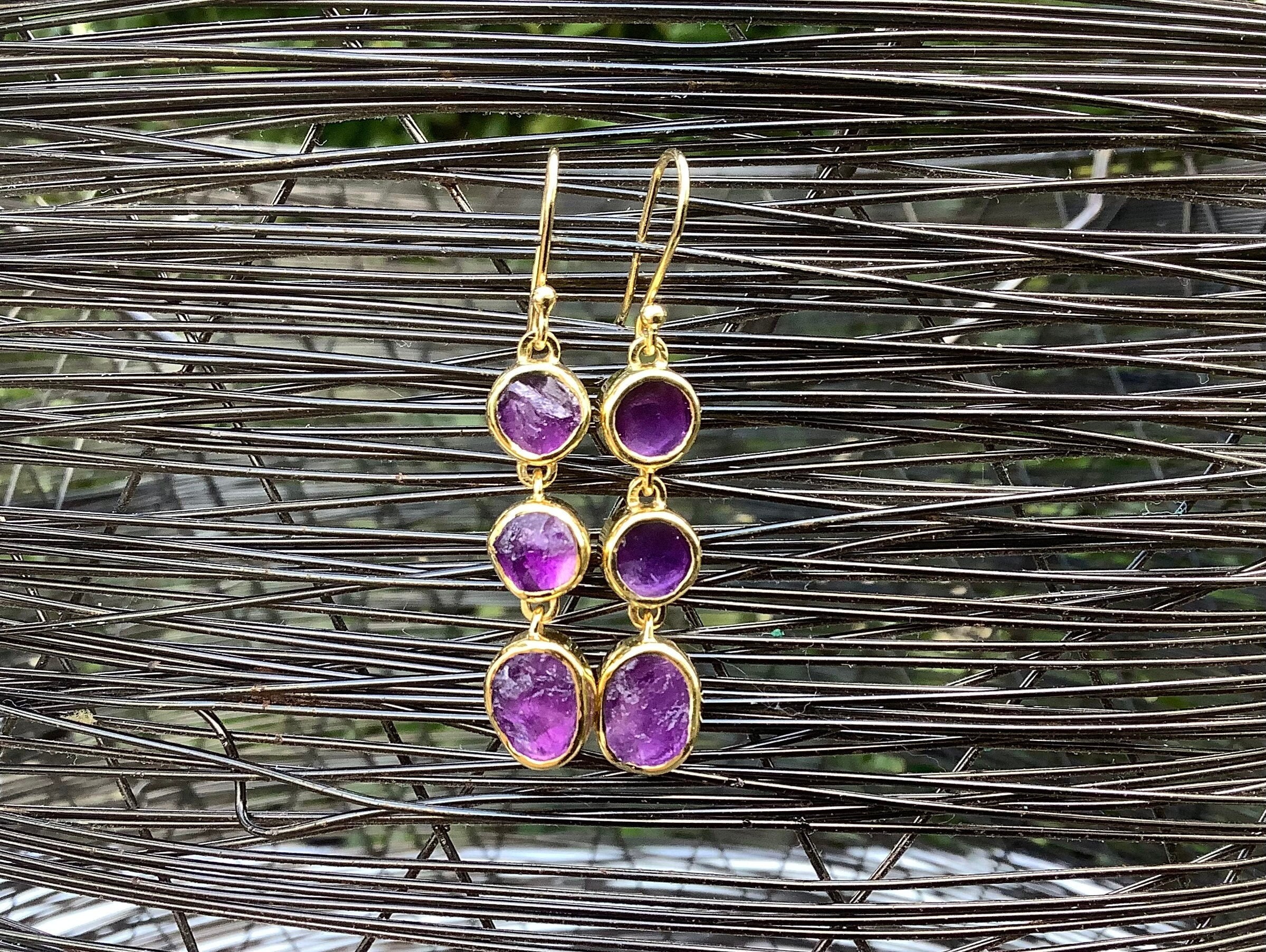 Raw Amethyst Gold Vermeil Earrings, Womens Gemstone Drops, February  Birthstone, Christmas Gift for Wife or Girlfriend - Etsy