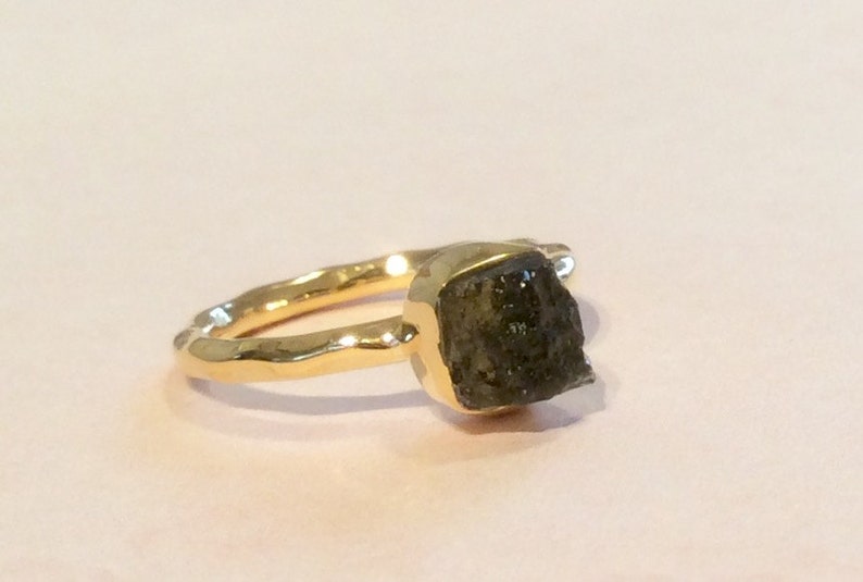 Natural Crystal Ring Raw Moldavite Gold Vermeil Ring Raw Stone Gold Ring