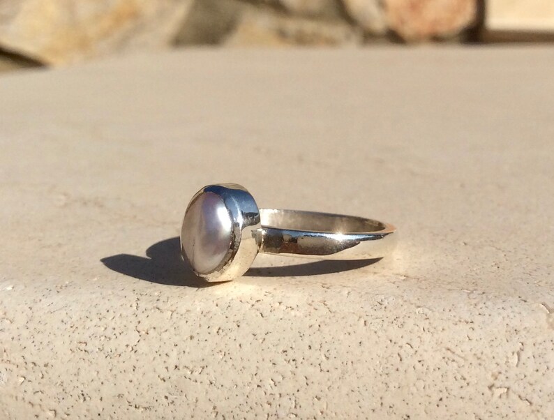 Bridesmaids Gift Silver Pearl Stacking Ring June Birthstone Ring Pink Pearl Silver Ring Freshwater Pearl Jewellery