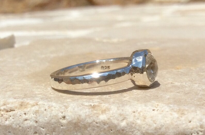Crystal Quartz Silver Ring Gift for Women Small Faceted Gemstone Silver Ring