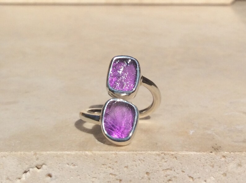 February Birthstone Ring Amethyst Silver Adjustable Ring Raw Amethyst Double Stone Ring Womens Jewellery