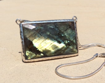 Grote Labradoriet Zilveren Ketting, Edelsteen Verklaring Ketting, Labradorite Hanger