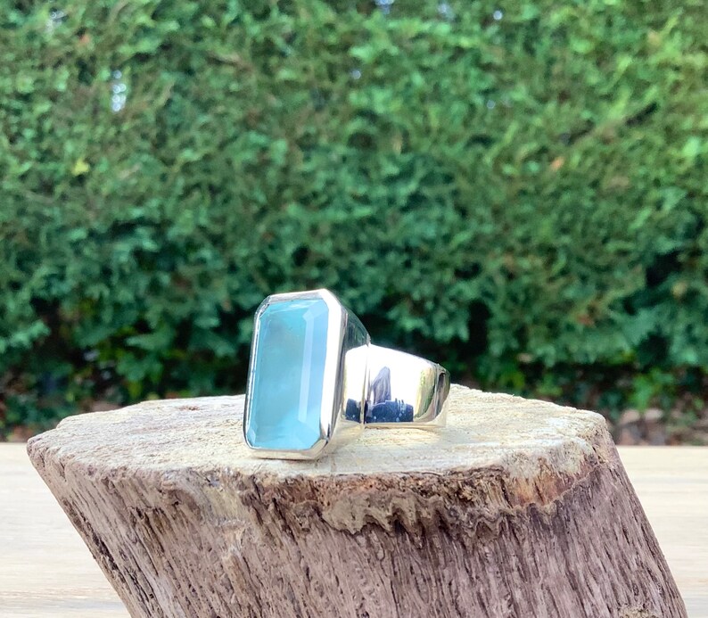 Aquamarine Silver Ring, March Birthstone Jewellery, Faceted Blue Aquamarine, Gift for Women image 2