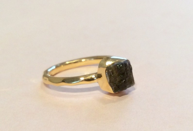Natural Crystal Ring Raw Moldavite Gold Vermeil Ring Raw Stone Gold Ring