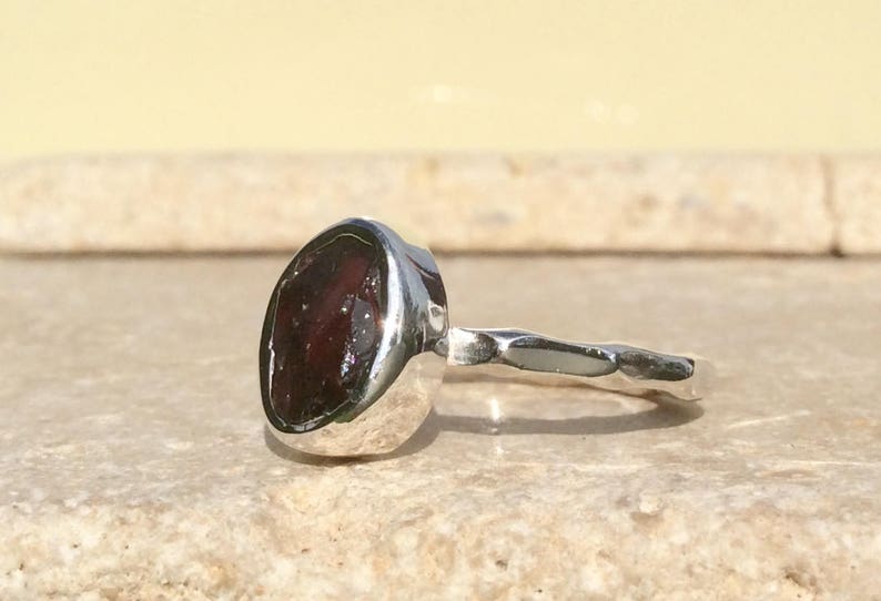 Raw Stone Ring January Birthstone Silver Ring Raw Garnet Silver Ring