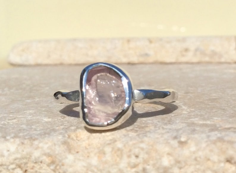 Raw Rose Quartz Silver Ring Gift For Sister Pink Gemstone Silver Jewellery