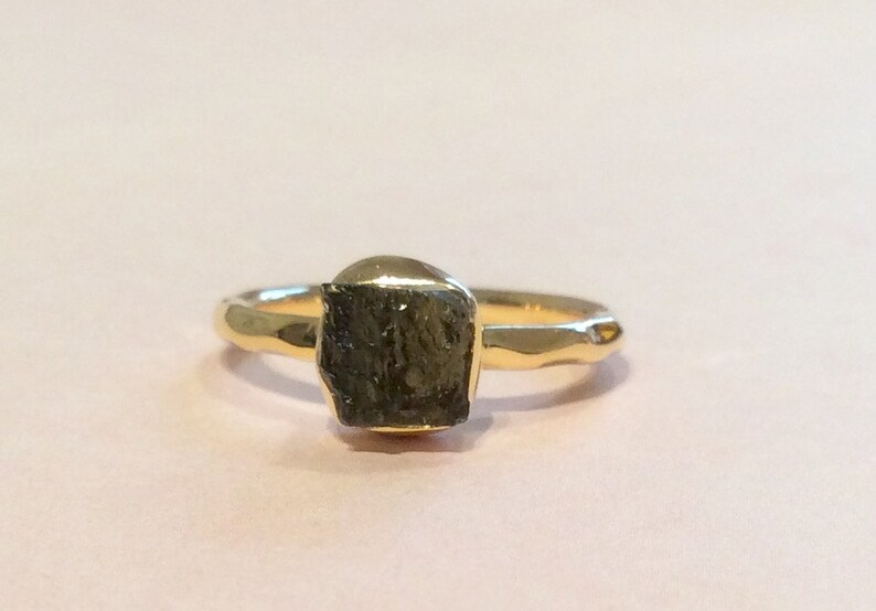 Natural Crystal Ring Raw Moldavite Gold Vermeil Ring Raw Stone Gold Ring