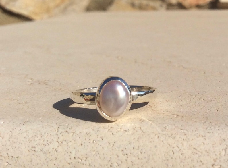 Bridesmaids Gift Silver Pearl Stacking Ring June Birthstone Ring Pink Pearl Silver Ring Freshwater Pearl Jewellery
