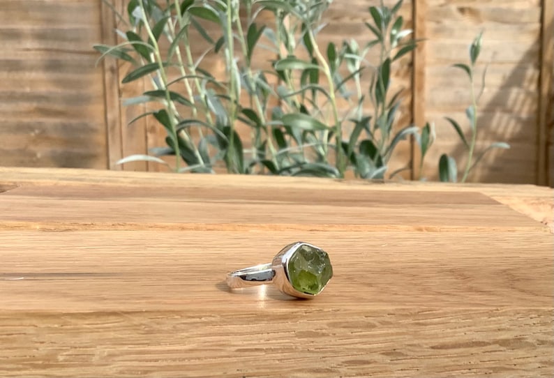 Raw Stone Silver Ring August Peridot Birthstone Gift Women\u2019s Gemstone Jewellery Christmas Gift Idea