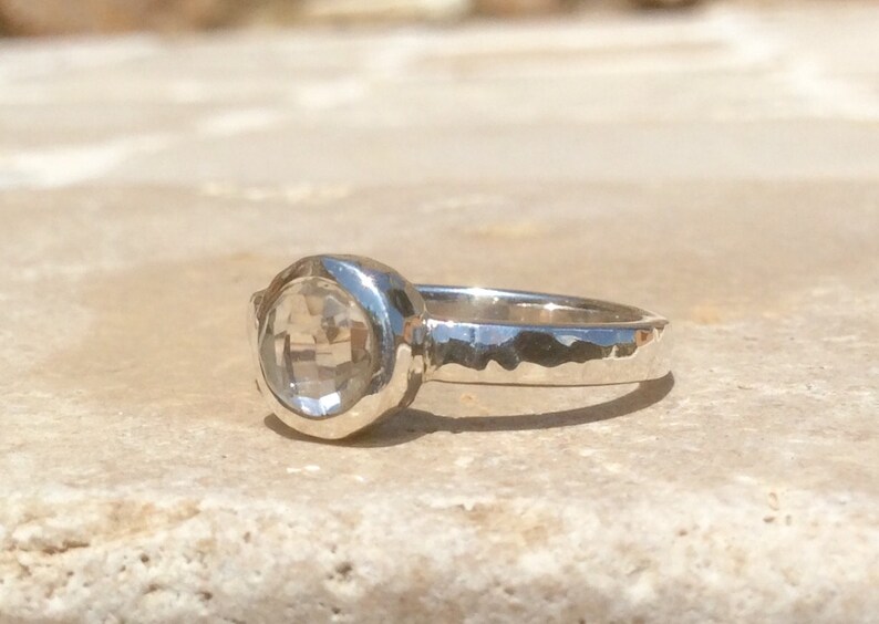 Crystal Quartz Silver Ring Gift for Women Small Faceted Gemstone Silver Ring