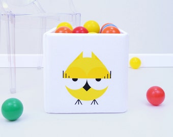 Cute toy storage & organization to kids room - Yellow OWL print - to boys girls modern nursery - Basket, Bin, Box, Container for children