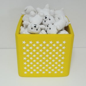 Toy storage bin kids playroom soft cube with stars print basket modern nursery kids for girls for boys yellow nursery