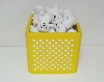 Toy storage bin kids playroom soft cube with stars print basket modern nursery kids for girls for boys yellow nursery