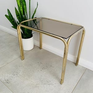 Vintage 1980s Italian Gold and Silver Chrome & Grey Smoked Glass Small Coffee/ End Table