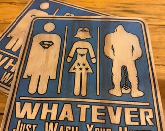 Bathroom Super Hero and BIGFOOT Sign