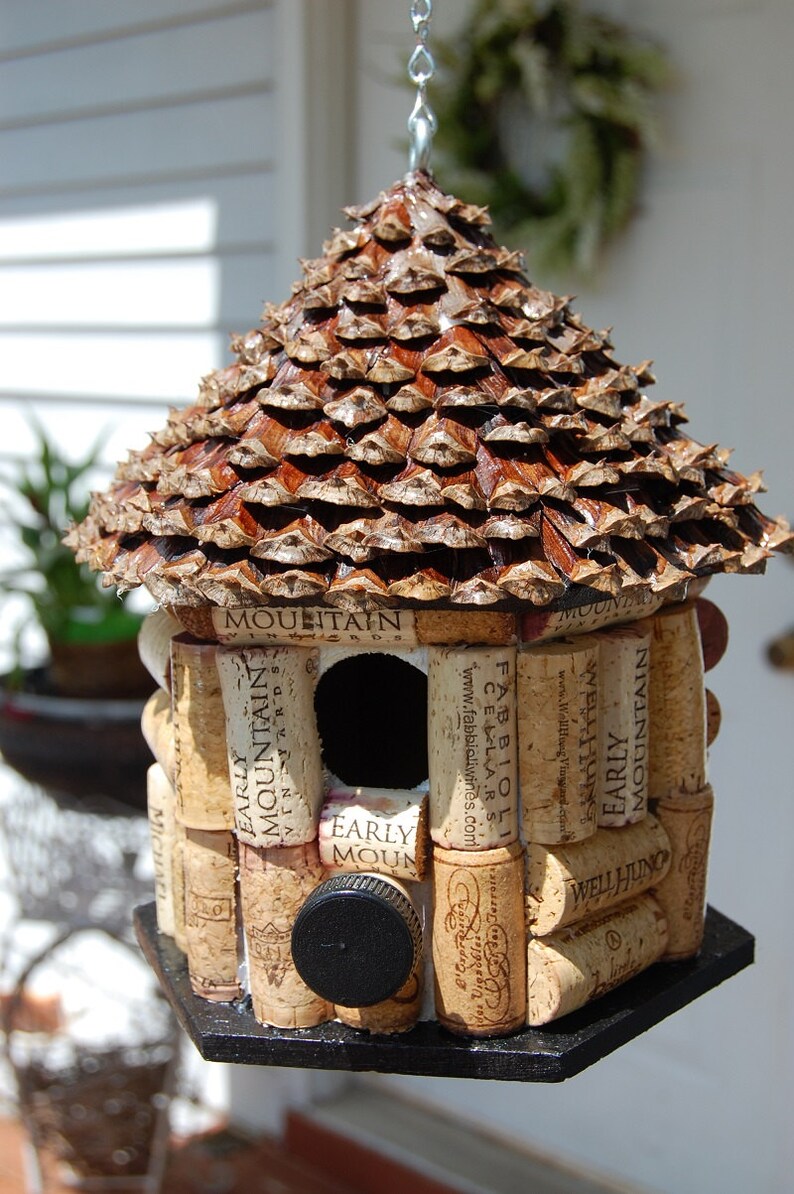 Pine Cone Roof & Wine Cork Bird House Etsy