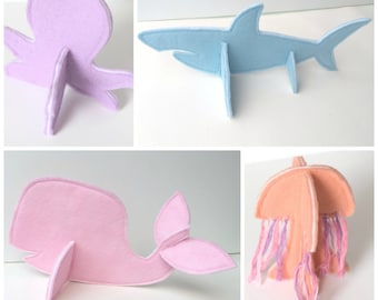 Felt 3D Puzzle Animals PDF Sewing Pattern - Set of 5 Ocean Animals - Felt Puzzles - Felt Animals - Felt Sewing Pattern - Felt Soft Toy
