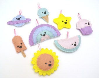 Kawaii Felt Charms PDF Sewing Pattern - Set of 8 Designs
